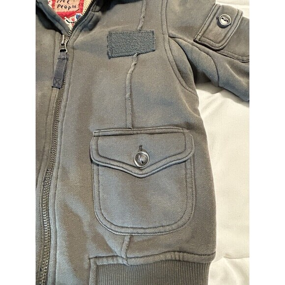 FREE PEOPLE Distressed Cropped Bomber Sweatshirt Jacket Short Sleeves Size XS - Picture 3 of 9